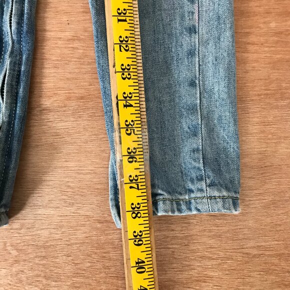 MNML Jeans Men 28x30 Blue Low Rise Distressed Button Fly Ankle Zip Medium Wash - Picture 5 of 13